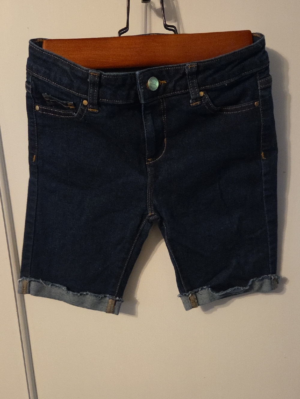 wonder nation Dark Blue Denim Shorts with Contrast Gold Stitching